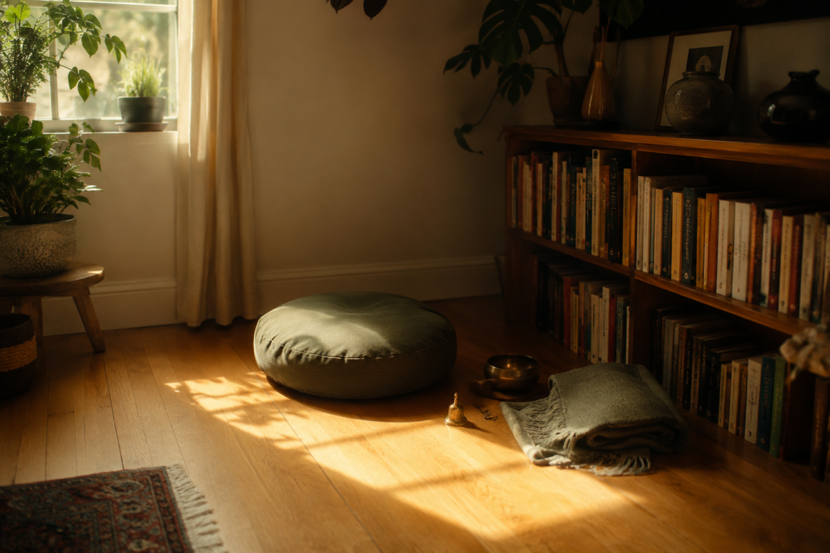 A dedicated meditation corner set up in the same spot to anchor a daily habit