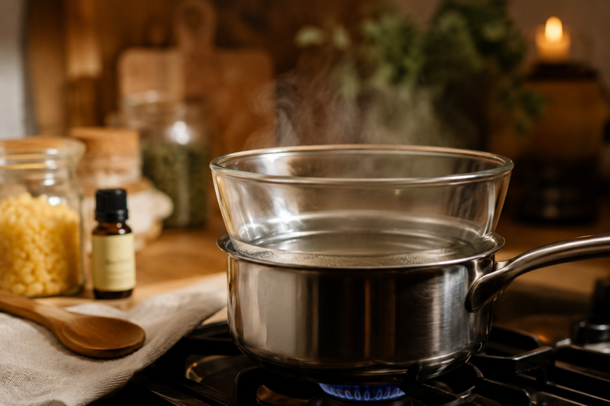 doubleboilerbeeswaxsetup Natural Knows How to Make Solid Perfume with Essential Oils The Ratio That Actually Sets