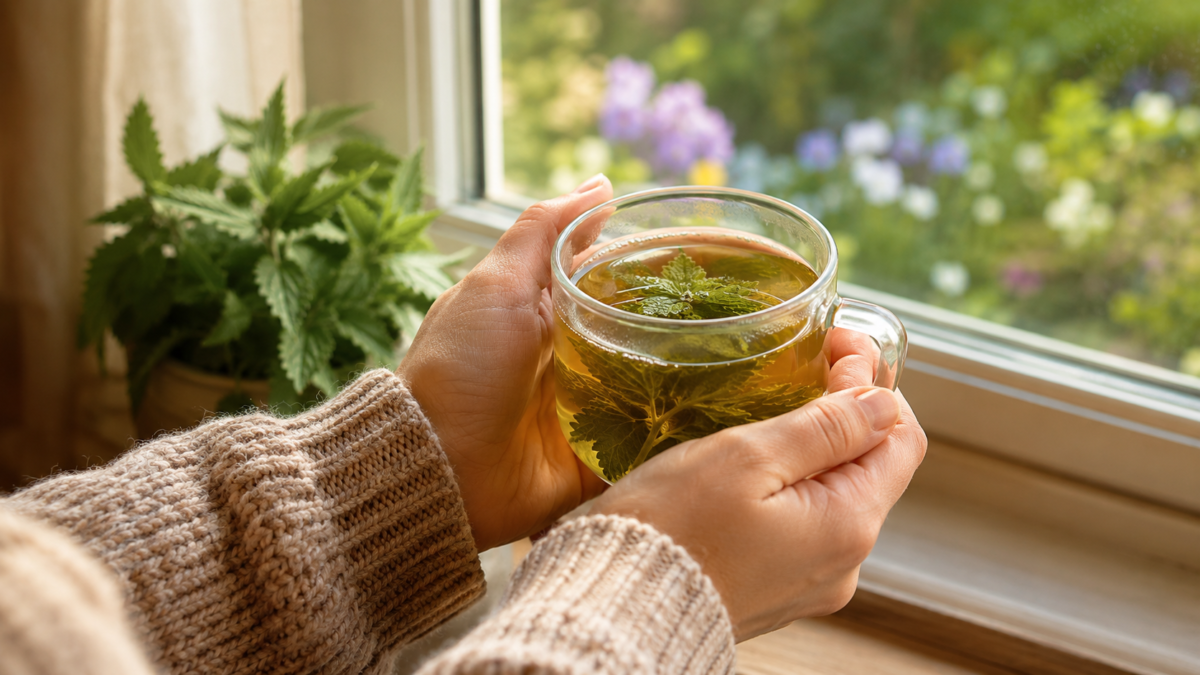 holdingmugnettleteawindow Natural Knows nettle tea for allergies