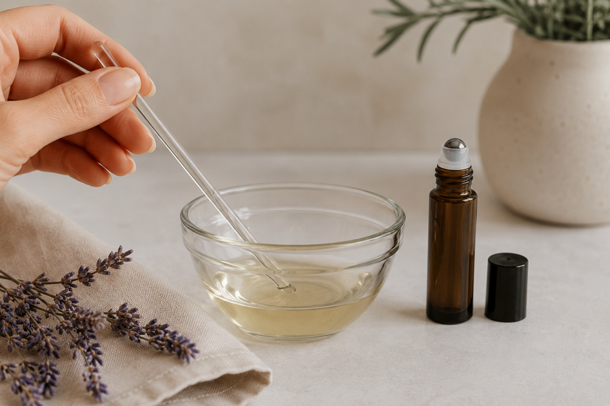 lavenderoildilutionmixing Natural Knows diluting lavender oil for topical temple application