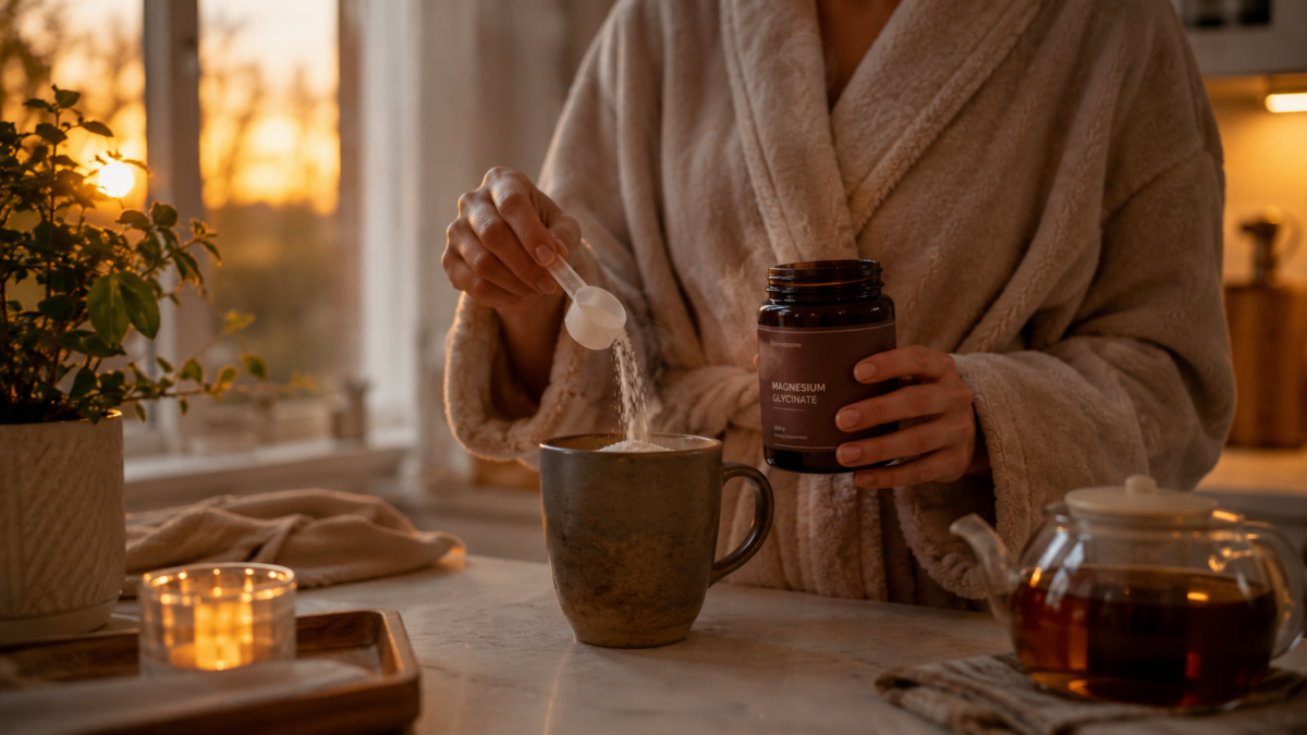 magnesiumpowdereveningdrinkritual Natural Knows magnesium glycinate vs threonate for sleep