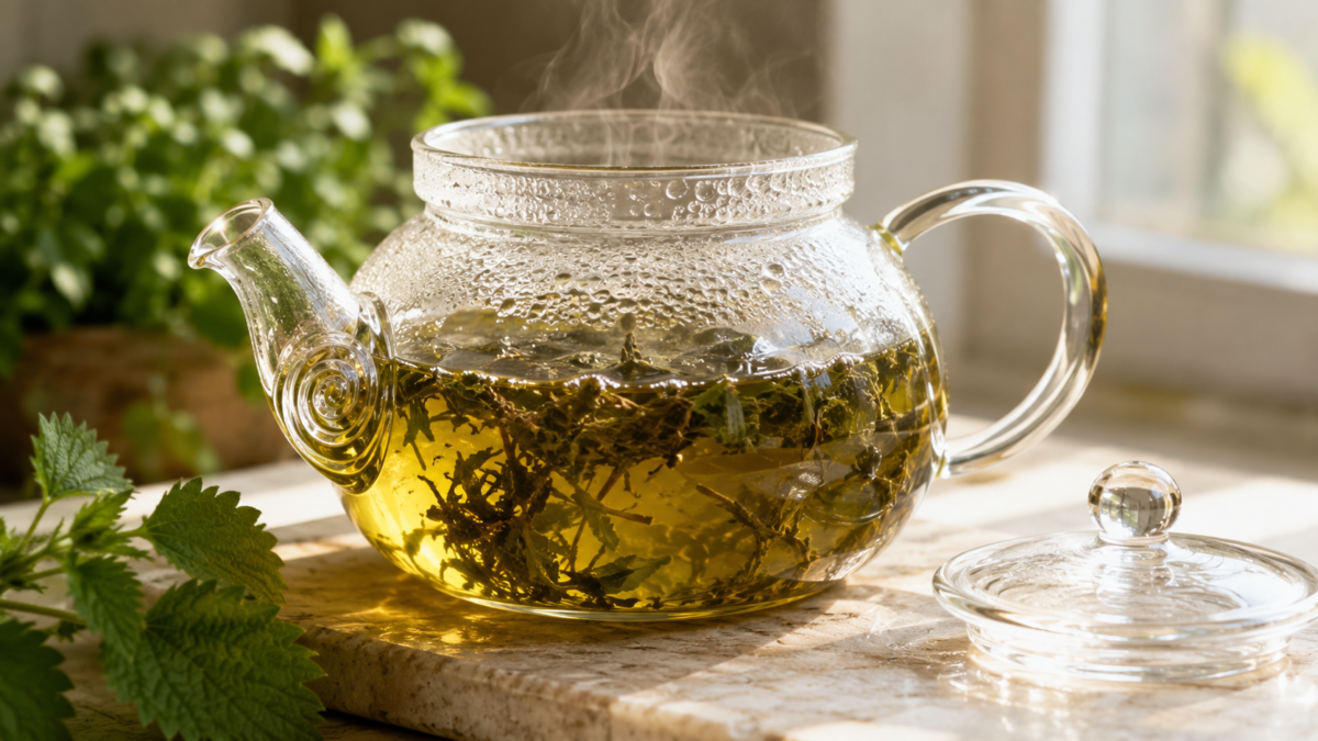 nettleleavessteepingteapot Natural Knows nettle tea for allergies