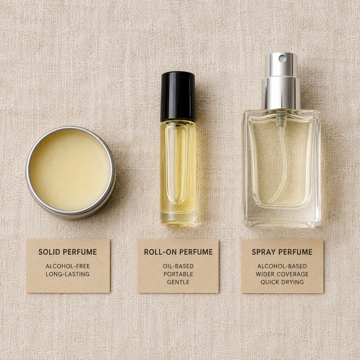 perfumeformatcomparisonflatlay Natural Knows How to Make Solid Perfume with Essential Oils The Ratio That Actually Sets