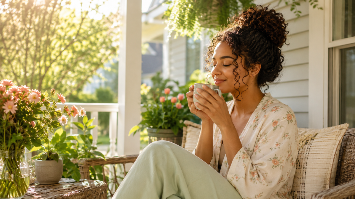personsippingteaspringporch Natural Knows nettle tea for allergies